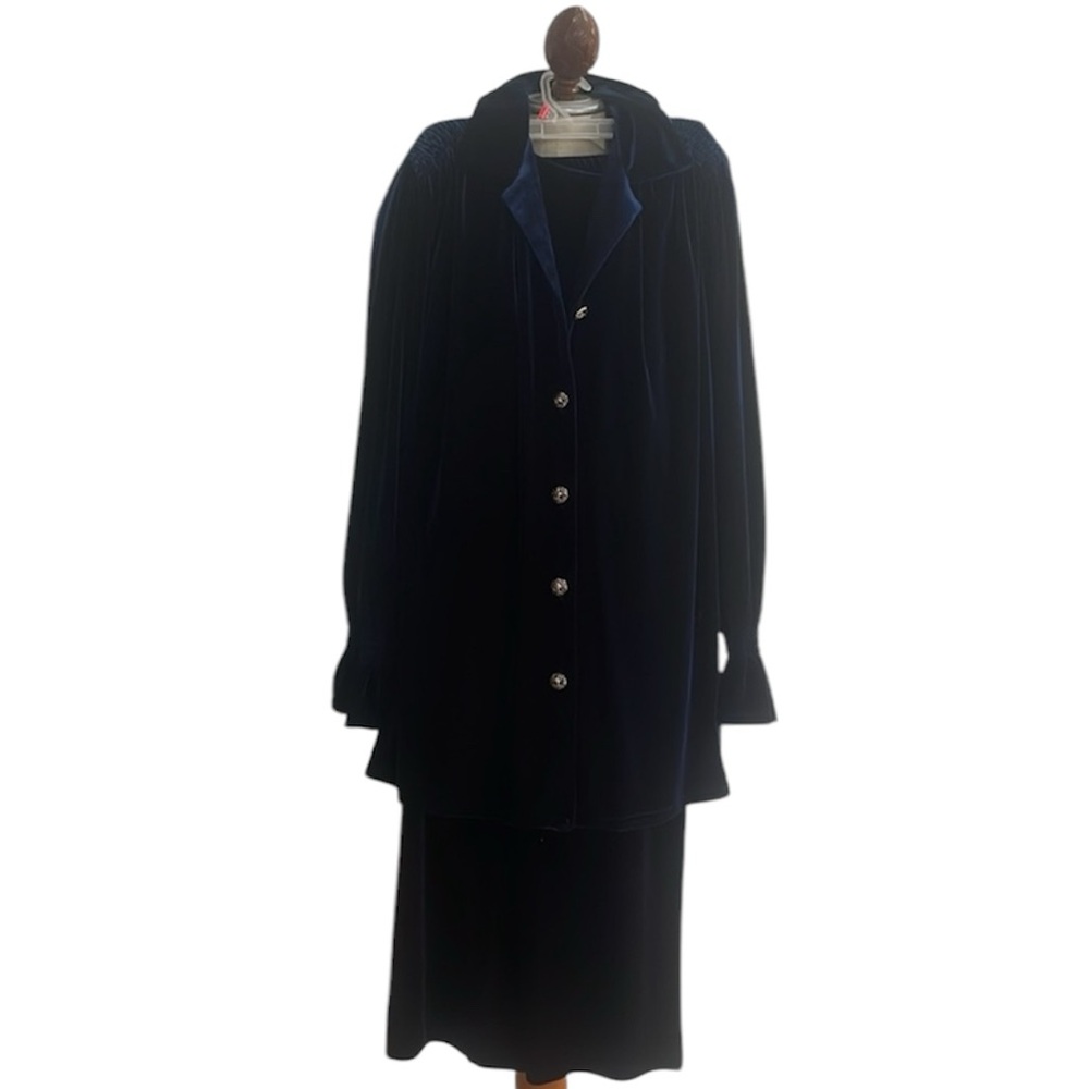 Coldwater Creek velvet suit 3 PC jacket sleeveless tank top pants navy blue XL